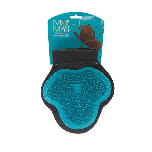 Messy Mutts Gant De Toilettage Avec brosse en silicone, Bleu