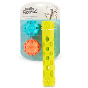 Messy Mutts "Totally Pooched, Huff'n Puff" Ensemble de 3 jouets pour chien, 2 Balles + 1 Bâton