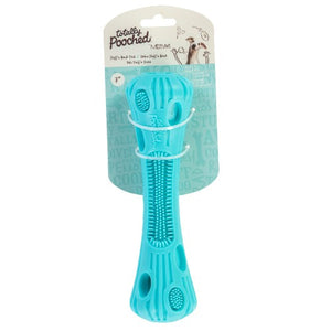 Messy Mutts "Totally Pooched, Stuff 'n Brush" Jouet bâton en caoutchouc pour chien, Bleu