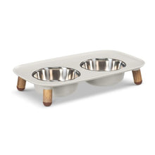 Load image into Gallery viewer, Messy Mutts Bol double surélevé avec pattes ajustables en faux bois, Gris clair
