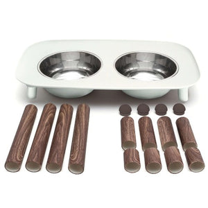 Messy Mutts Bol double surélevé avec pattes ajustables en faux bois, Gris clair