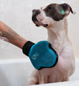 Messy Mutts Gant De Toilettage Avec brosse en silicone, Bleu