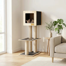 Load image into Gallery viewer, Noba Arbre à chat Hut Deluxe avec corde Fique de haute qualité - Noir
