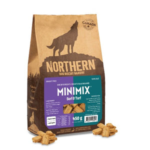 Northern Mini Mix - Biscuits sans blé pour chien, Surf & Turf Agneau + Poisson fumé 450 gr