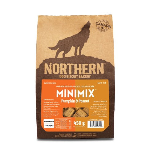 Northern Mini Mix - Biscuits sans blé pour chien, Tarte à la citrouille + Arachides 450 gr