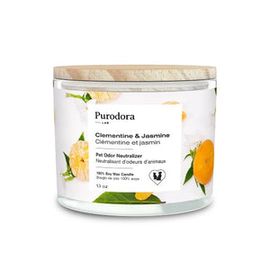 Purodora Lab Bougie de soya - Neutralisant d'odeurs d'animaux - Clémentine et Jasmin 13 oz