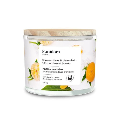Purodora Lab Bougie de soya - Neutralisant d'odeurs d'animaux - Clémentine et Jasmin 13 oz