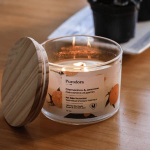 Purodora Lab Bougie de soya - Neutralisant d'odeurs d'animaux - Clémentine et Jasmin 13 oz