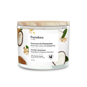 Purodora Lab Bougie de soya - Neutralisant d'odeurs d'animaux - Noix de coco et pistache 13 oz