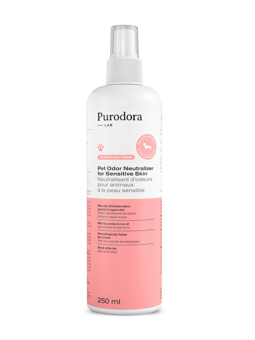 Purodora - Neutralisant d’odeurs pour animaux à la peau sensible - 250 ml