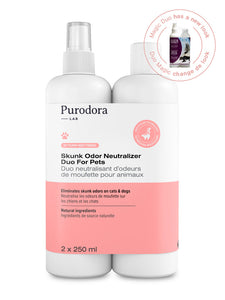 Purodora - Duo neutralisants d'odeurs de moufette pour animaux - 2 X 250 ml