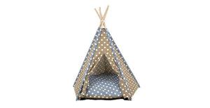 BUD'Z tente style "tipi" bleue et sable à pois blancs - Boutique Le Jardin Des Animaux -Griffoir, meuble et litBoutique Le Jardin Des AnimauxBZ03755