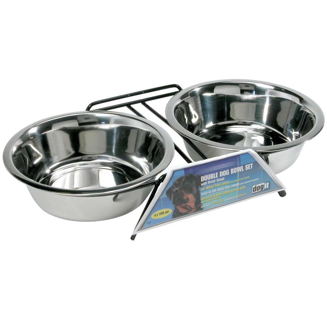 Ensemble de 2 bols Dogit en acier inoxydable, très grand, 2 bols de 2 L (67,6 oz liq.) avec support - Boutique Le Jardin Des Animaux -Accessoires de nourrissageBoutique Le Jardin Des Animaux73524