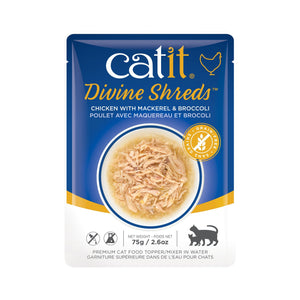 Garniture Divine Shreds pour chats, Poulet avec maquereau et brocoli,75 g - Boutique Le Jardin Des Animaux -Gâterie pour chatBoutique Le Jardin Des Animaux44684