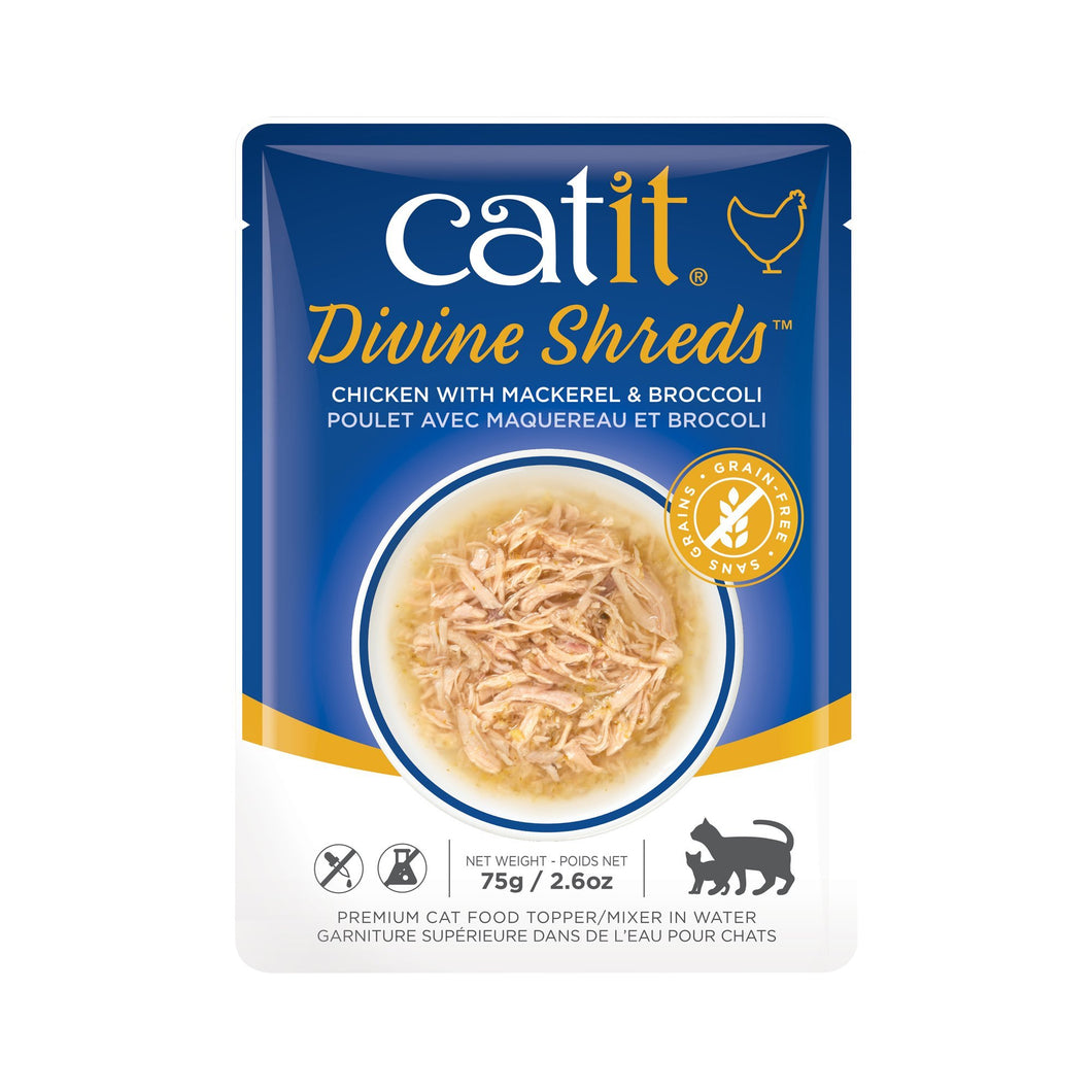 Garniture Divine Shreds pour chats, Poulet avec maquereau et brocoli,75 g - Boutique Le Jardin Des Animaux -Gâterie pour chatBoutique Le Jardin Des Animaux44684