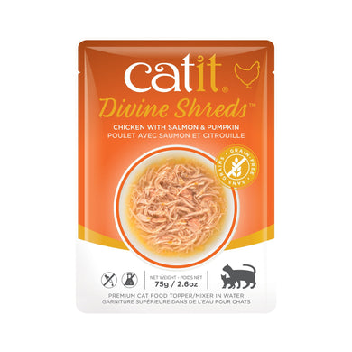 Garniture Divine Shreds pour chats, Poulet avec saumon et citrouille, 75 g - Boutique Le Jardin Des Animaux -Gâterie pour chatBoutique Le Jardin Des Animaux44681