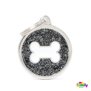 Médaille collection SHINE, CIRCLE GLITTER NOIR OS BLANC, GRAND - Boutique Le Jardin Des Animaux -médailleBoutique Le Jardin Des AnimauxGL05BLACK